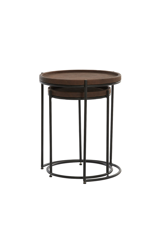 Light &amp; Living - Tables d'appoint 'Jairo' (Lot de 2, Cuir marron foncé &amp; Noir)