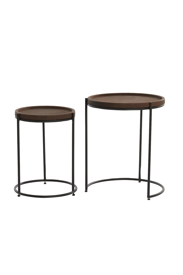 Light & Living - Bijzettafels 'Jairo' (Set van 2, Leather dark brown & Black)