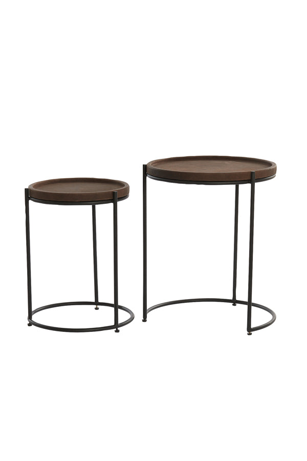 Light & Living - Bijzettafels 'Jairo' (Set van 2, Leather dark brown & Black)