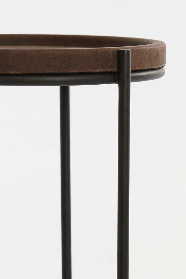 Light &amp; Living - Tables d'appoint 'Jairo' (Lot de 2, Cuir marron foncé &amp; Noir)