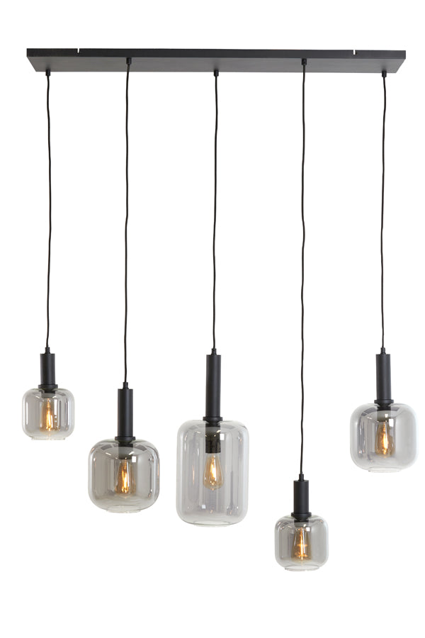 Light &amp; Living - Lampe suspendue 'Lekar' (5 pièces, verre fumé, Noir)