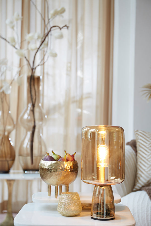 Light &amp; Living - Lampe de table 'Lotta' (Taille M, Verre Ambre &amp; Or)