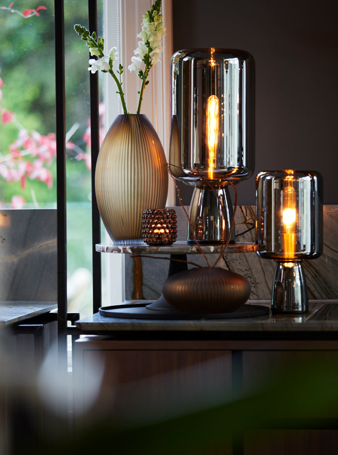 Light &amp; Living - Lampe de table 'Lotta' (Taille L, Verre Fumé &amp; Or)