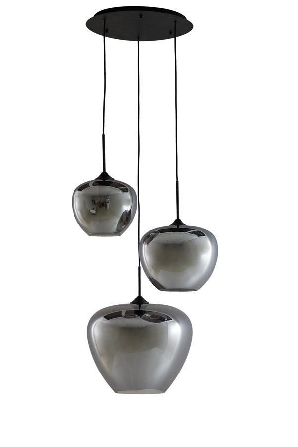 Light & Living - Hanglamp 'Mayson' (3 stuks, rookglas, Matzwart)