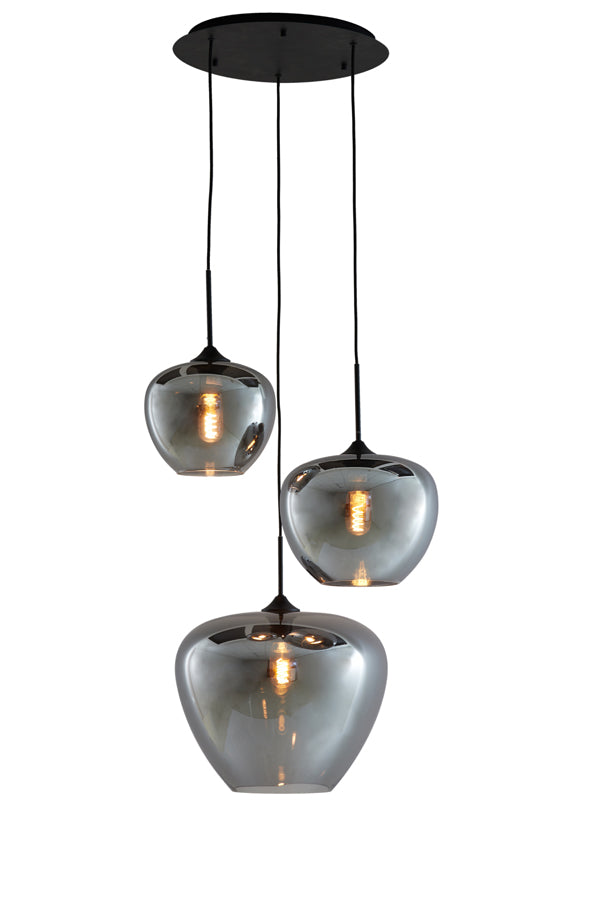 Light &amp; Living - Lampe suspendue 'Mayson' (3 pièces, verre fumé, Noir mat)