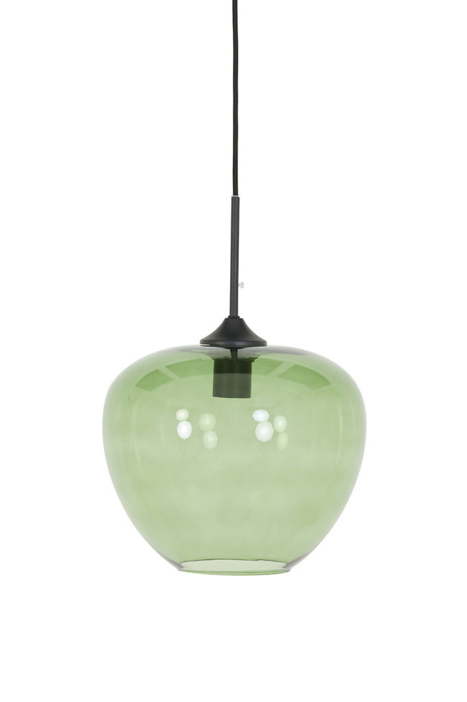 Light &amp; Living - Lampe suspendue 'Mayson' (Taille M, Verre Vert &amp; Noir Mat)