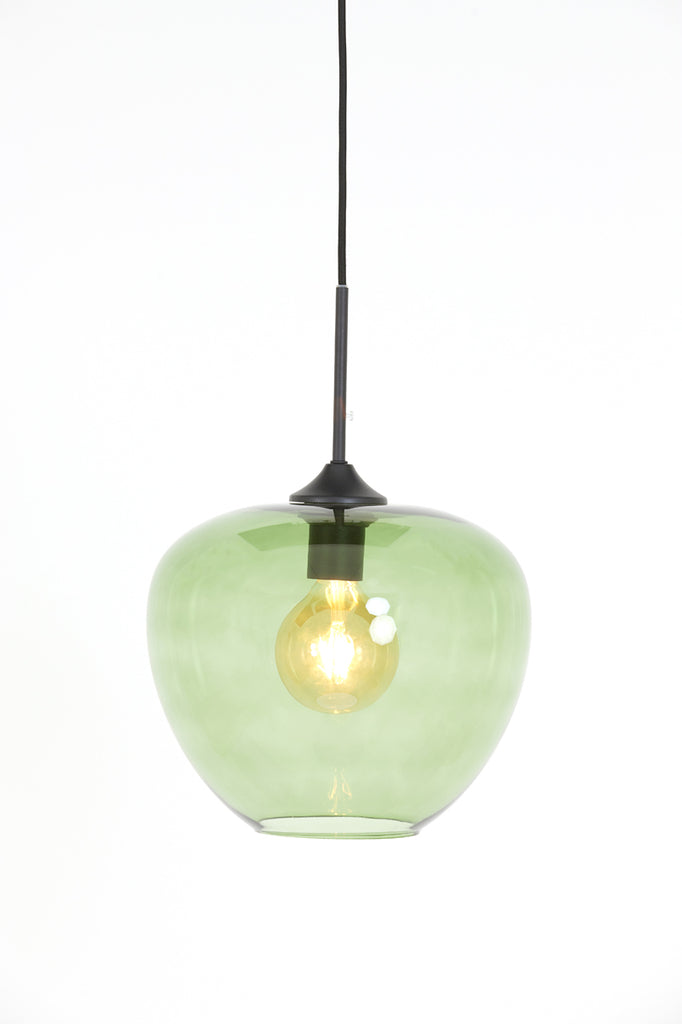 Light & Living - Hanglamp 'Mayson' (Maat M, Glass Green & Matzwart)