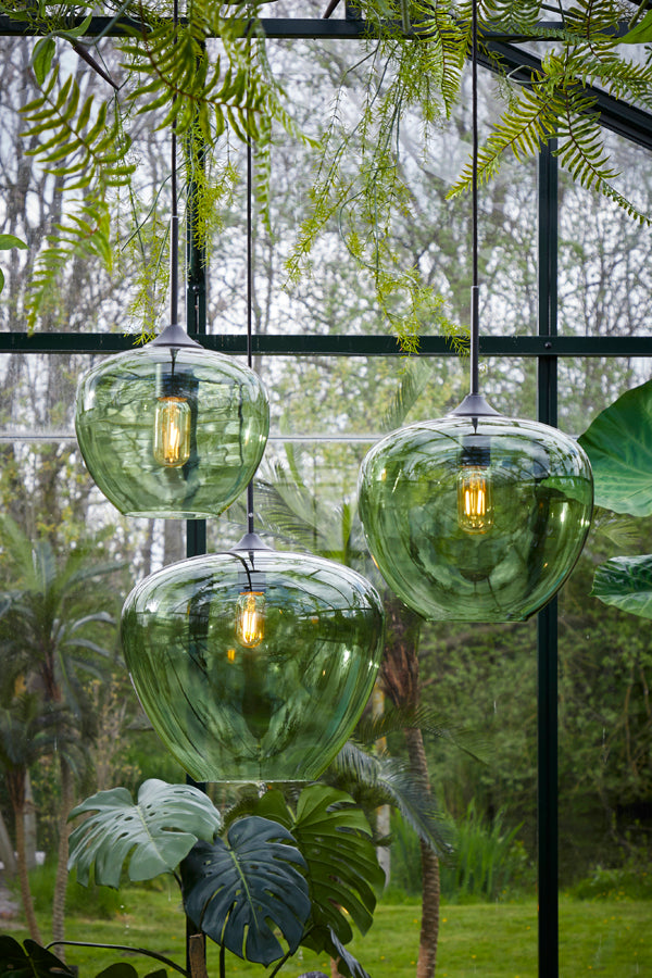 Light &amp; Living - Lampe suspendue 'Mayson' (Taille M, Verre Vert &amp; Noir Mat)