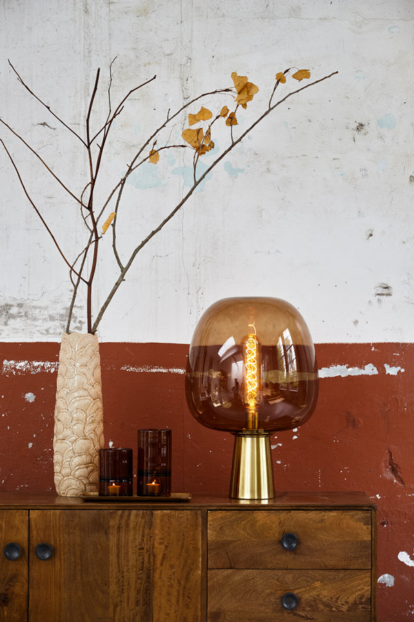 Light &amp; Living - Lampe de table 'Maysony' (Taille M, Verre Marron &amp; Bronze)