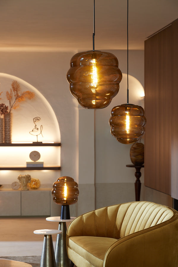 Light &amp; Living - Lampe suspendue 'Misty' (Taille S, Verre, Marron &amp; Noir Mat)