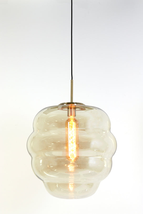 Light &amp; Living - Lampe suspendue 'Misty' (Taille M, Verre, Ambre et Or)