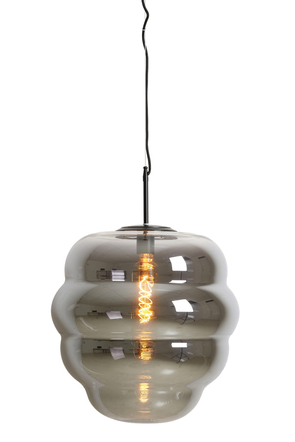 Light &amp; Living - Lampe suspendue 'Misty' (Taille M, Verre fumé, Noir mat)