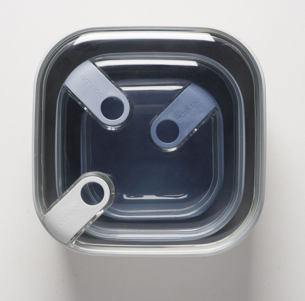 Omada - Lunchboxen 'Pull Box' (Vierkant, Set van 3, Blauw en wit)