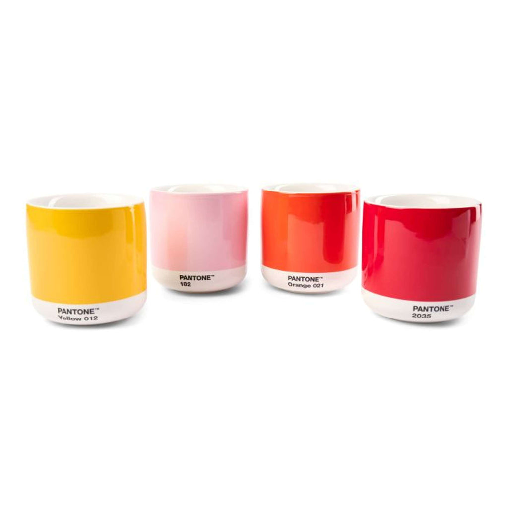 Copenhagen Design - Tasses à latte dans une boîte cadeau 'Pantone' (lot de 4, double paroi, 220 ml, jaune/rouge/orange/rose clair)