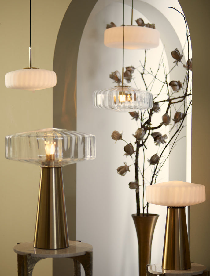 Light &amp; Living - Lampe de table 'Pleat' (Taille L, Verre Clair &amp; Or)