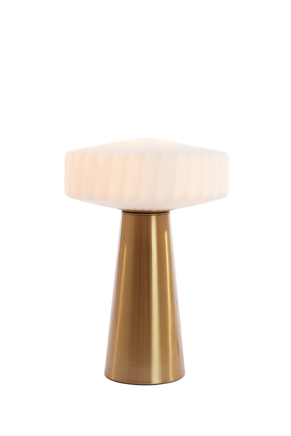 Light &amp; Living - Lampe de table 'Pleat' (Taille M, Verre Blanc Mat &amp; Or)