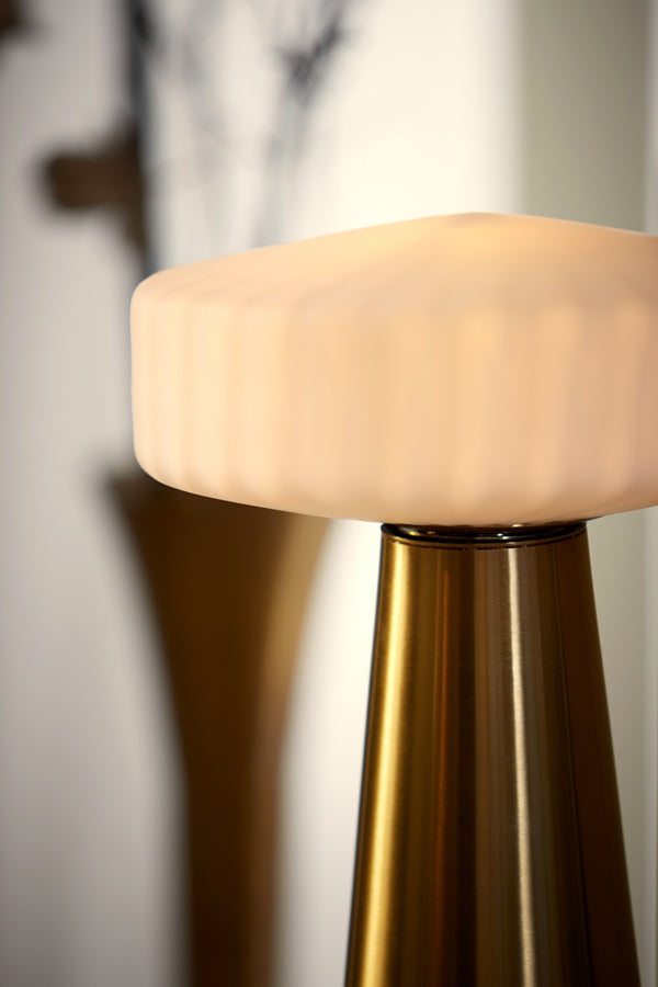 Light &amp; Living - Lampe de table 'Pleat' (Taille M, Verre Blanc Mat &amp; Or)