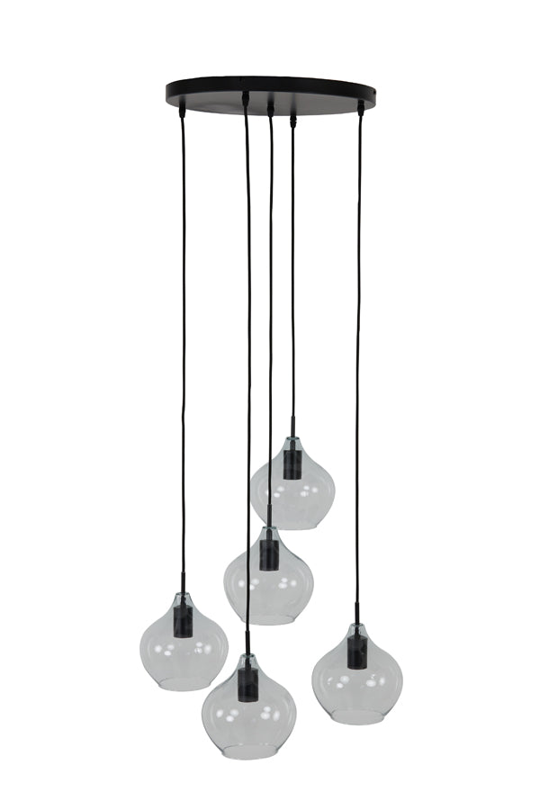 Light &amp; Living - Lampe suspendue 'Rakel' (5 pièces, Noir Mat &amp; Transparent)