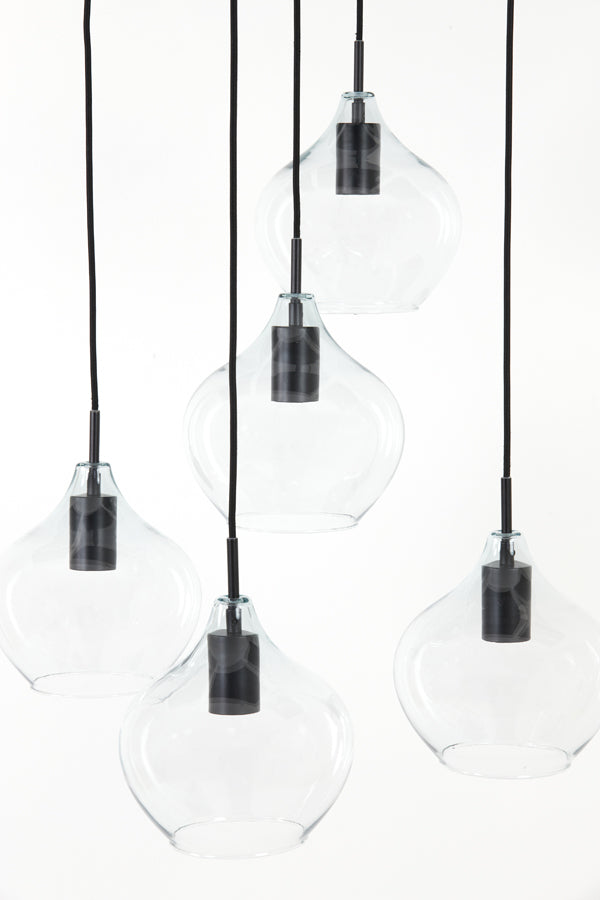 Light &amp; Living - Lampe suspendue 'Rakel' (5 pièces, Noir Mat &amp; Transparent)