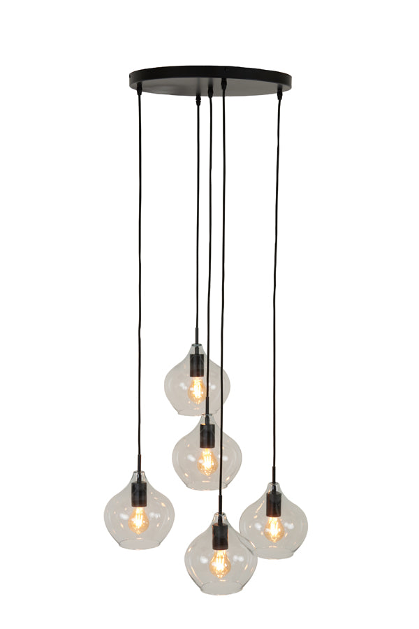 Light &amp; Living - Lampe suspendue 'Rakel' (5 pièces, Noir Mat &amp; Transparent)