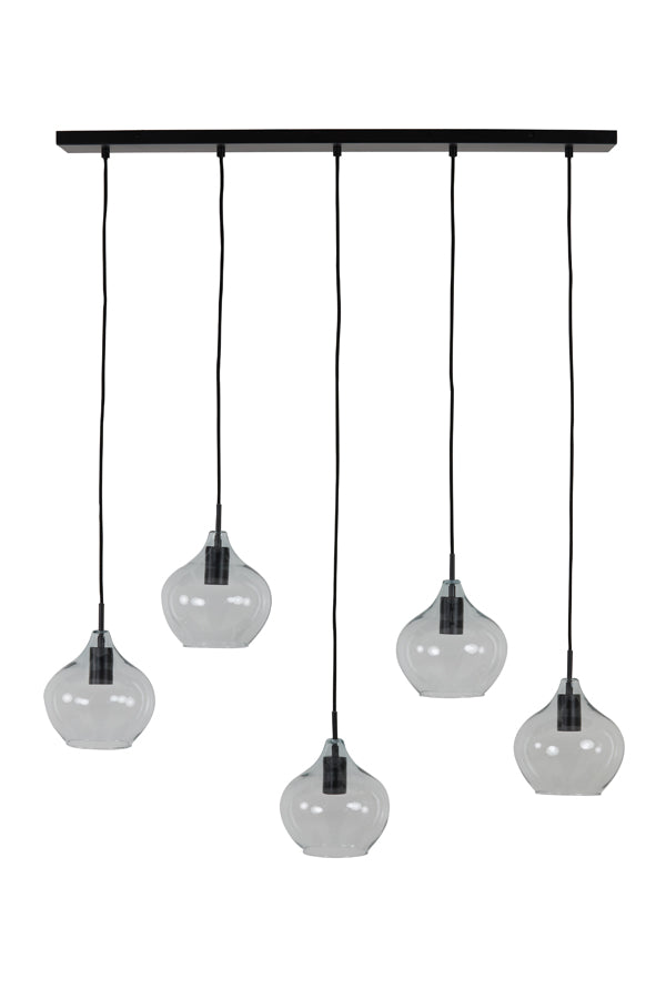 Light &amp; Living - Lampe suspendue 'Rakel' (5 pièces, verre, Noir Mat &amp; Transparent)