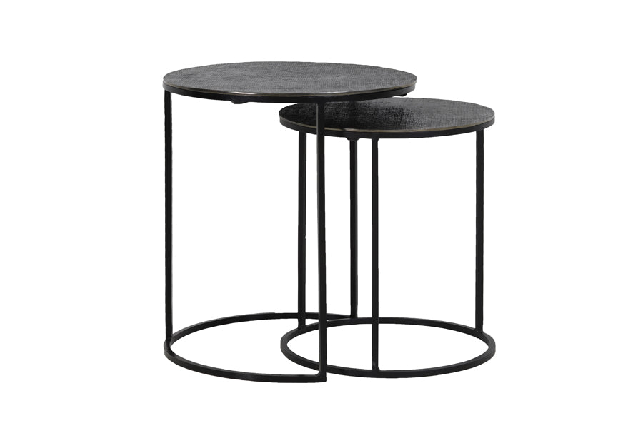 Light &amp; Living - Tables d'appoint 'Rengo' (Lot de 2, Texture, Nickel Noir)