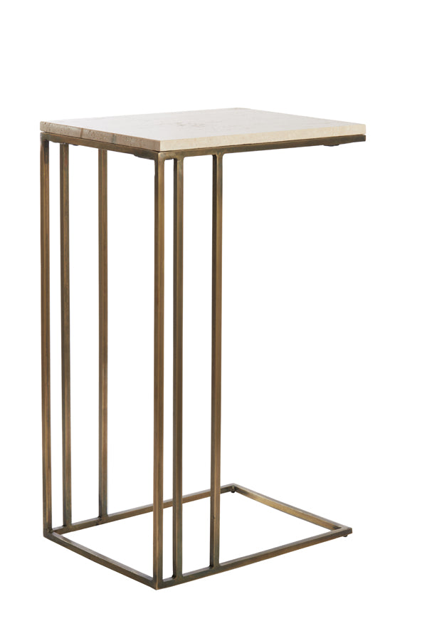 Light &amp; Living - Table d'appoint 'Roshan' (Sable Travertin &amp; Bronze Antique)