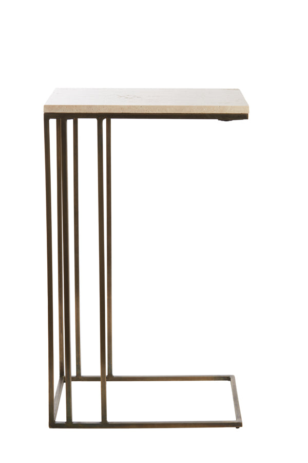 Light &amp; Living - Table d'appoint 'Roshan' (Sable Travertin &amp; Bronze Antique)