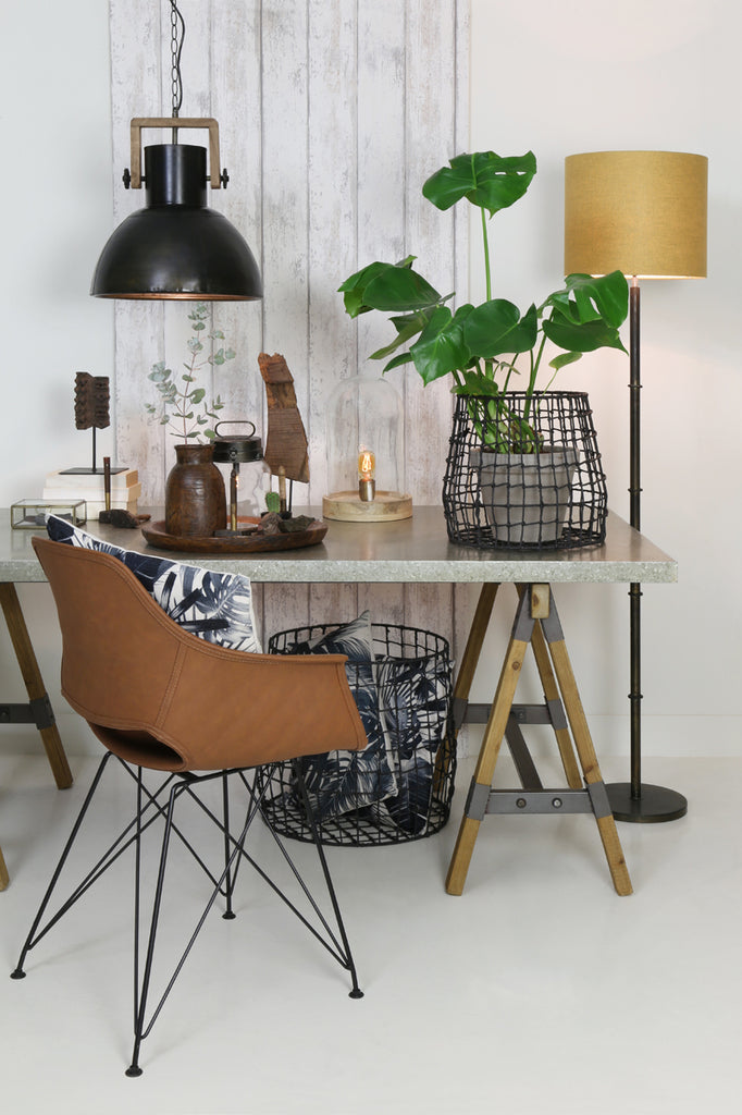 Light & Living - Hanglamp 'Shelly' (Zinc met hout, Zwart & Bruin)