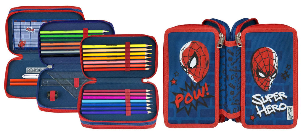 Crayon d'école Spider-Man 3 couches avec contenu