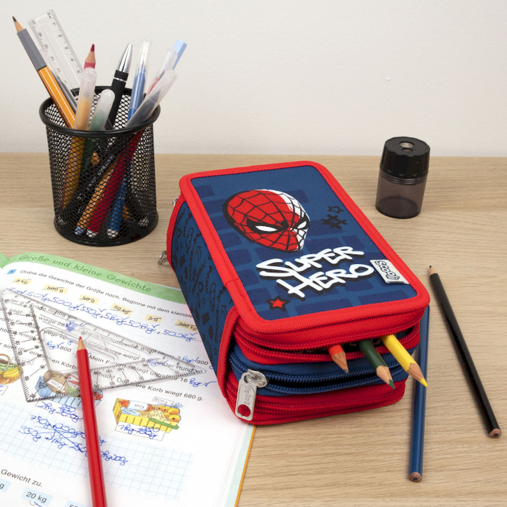 Crayon d'école Spider-Man 3 couches avec contenu