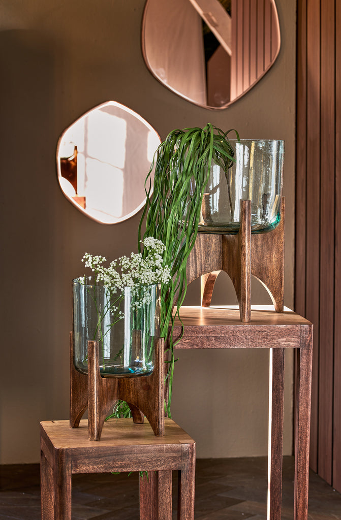 Light &amp; Living - Vase 'Jace' (Glas &amp; Holz Braun)