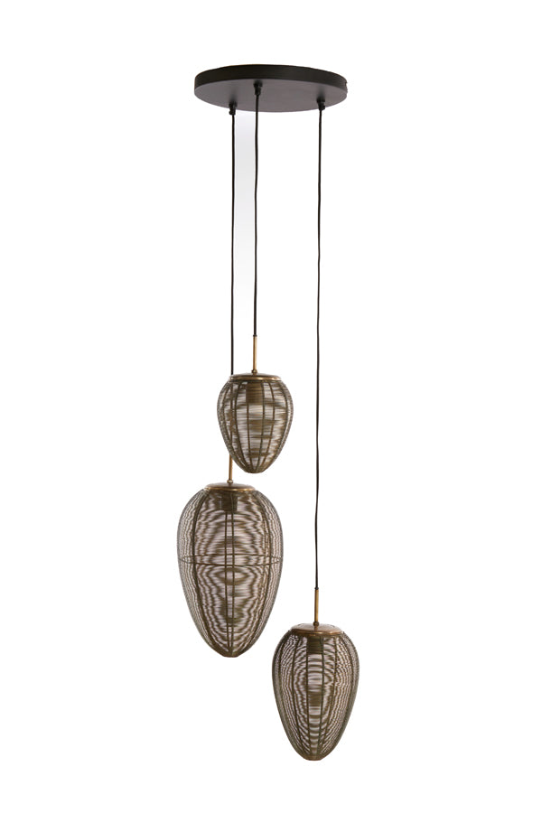 Light &amp; Living - Lampe suspendue 'Yaelle' (Taille M, 3 pièces, Bronze Antique &amp; Noir Mat)