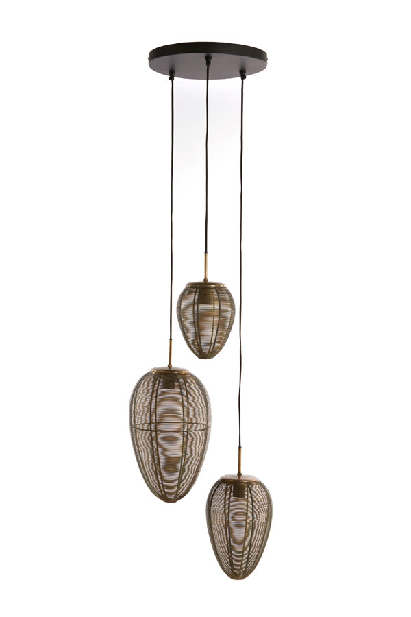 Light & Living - Hanglamp 'Yaelle' (Maat M, 3 stuks, Antique Bronze & Matzwart)