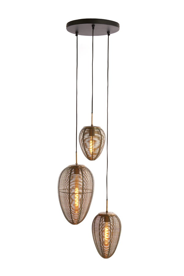 Light &amp; Living - Lampe suspendue 'Yaelle' (Taille M, 3 pièces, Bronze Antique &amp; Noir Mat)