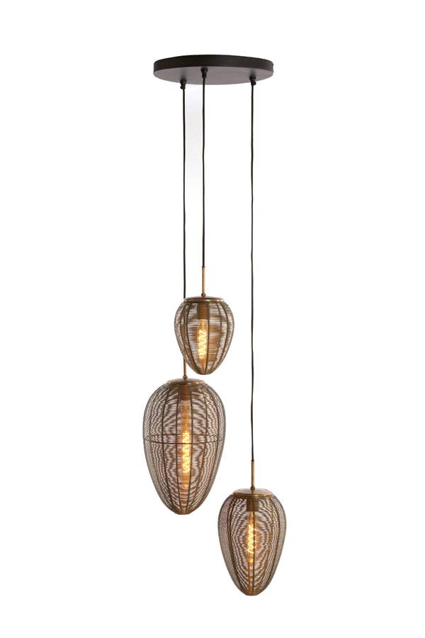 Light &amp; Living - Lampe suspendue 'Yaelle' (Taille M, 3 pièces, Bronze Antique &amp; Noir Mat)