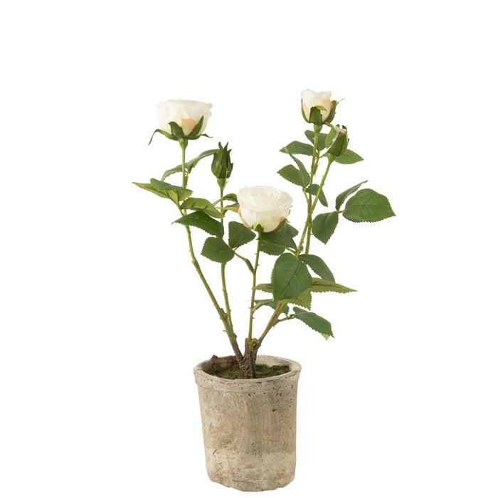 J-Line - Kunstrozen in pot 'Rose' (Wit)