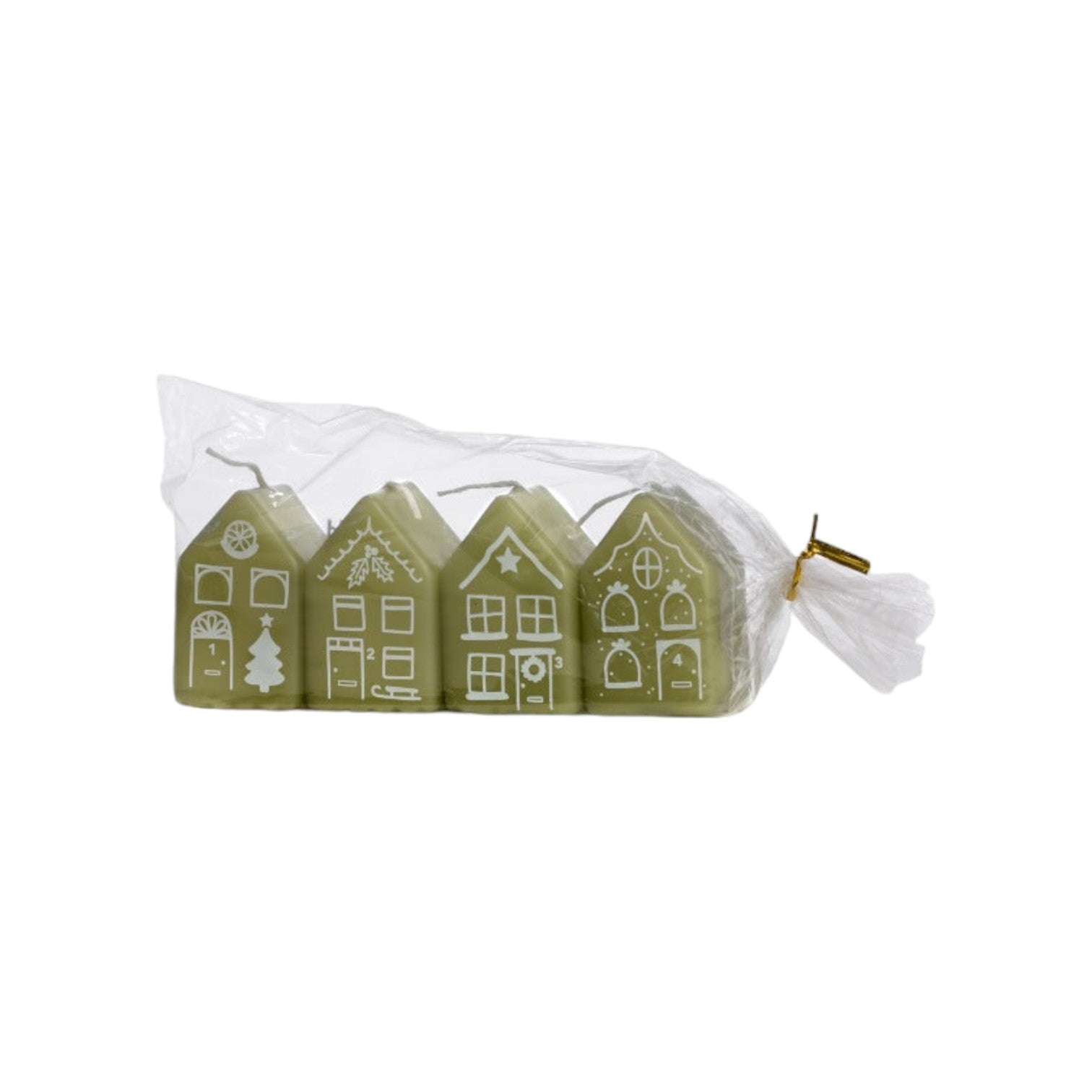 Rustik Lys - Kaarsjes 'Gingerbread House' (set van 4) - Klein - Eucalyptus