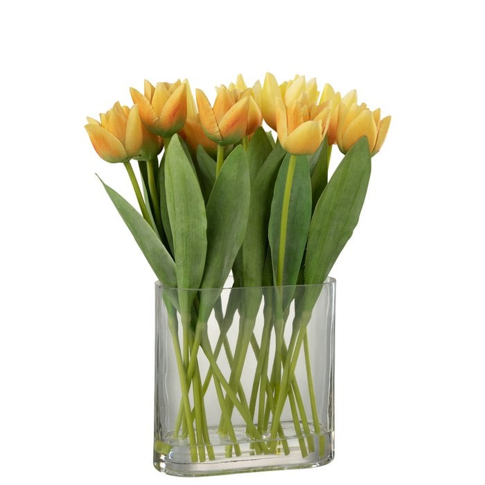 J-Line - Tulpen in vaas 'Ostuni' (Glas, Geel)