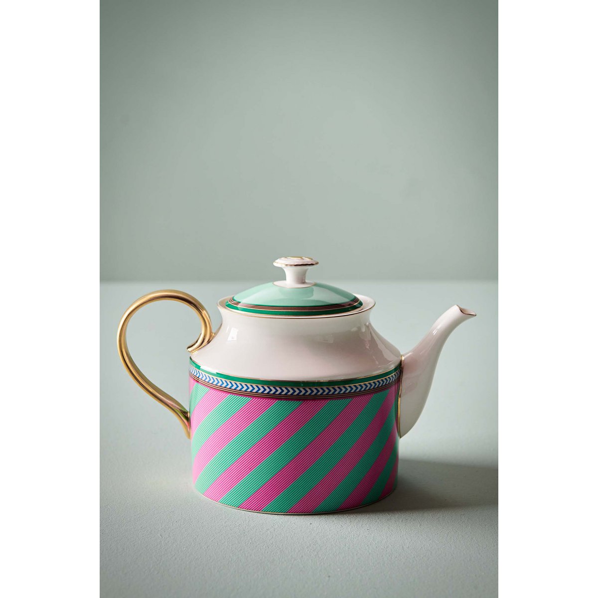 Tea Pot Large Chique Stripes Pink-Green 1.8ltr