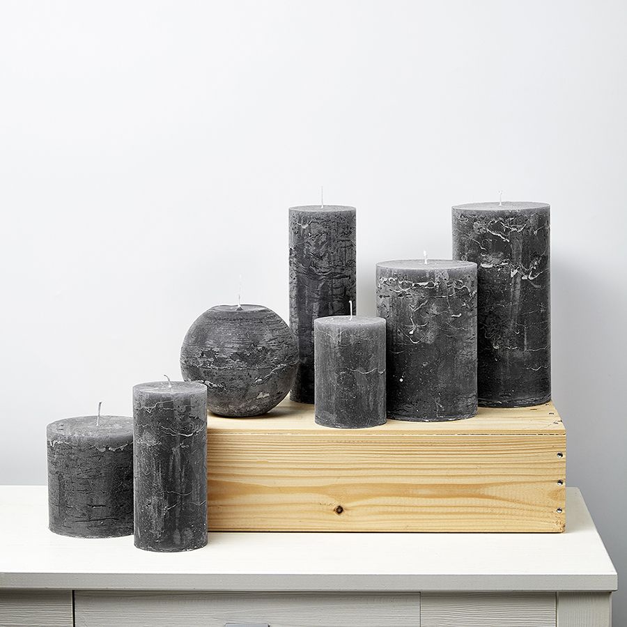 Branded By - Kaarsen 'Pillar' (Ø7cm x 10cm) - Dark Grey (set van 6)